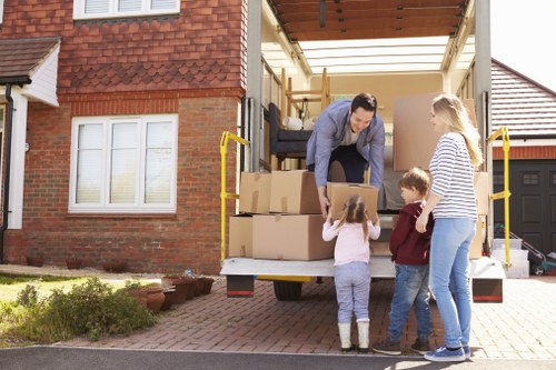 Removals van for home moving in Ruislip residential street