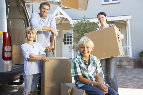 Household items and furniture prepared for transport during a Ruislip move
