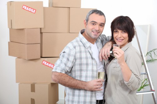 Professional movers handling access challenges on a Ruislip residential street